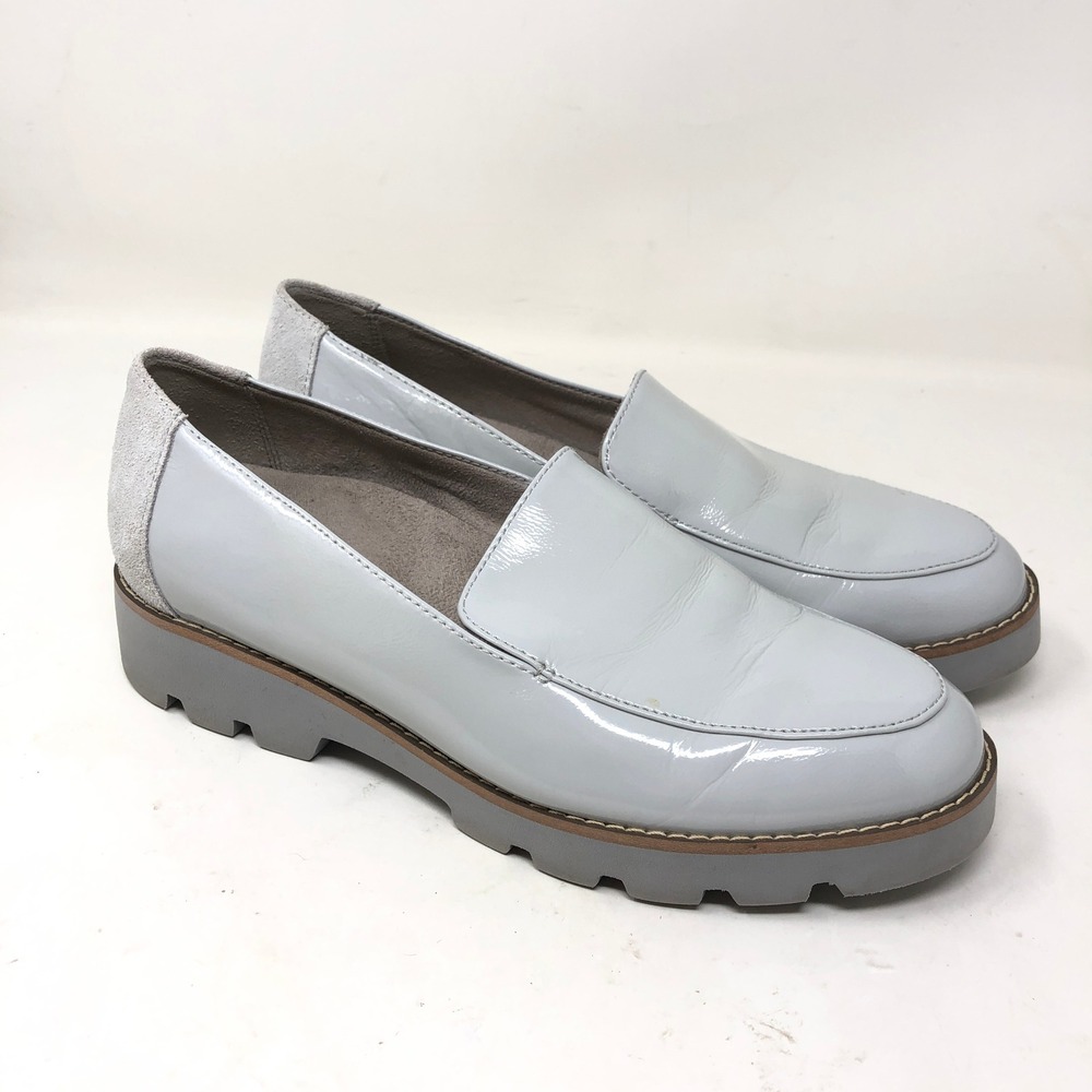 Vionic Womens Size 6 Kensley Loafer Gray Patent Leather Suede Lug Sole Platform